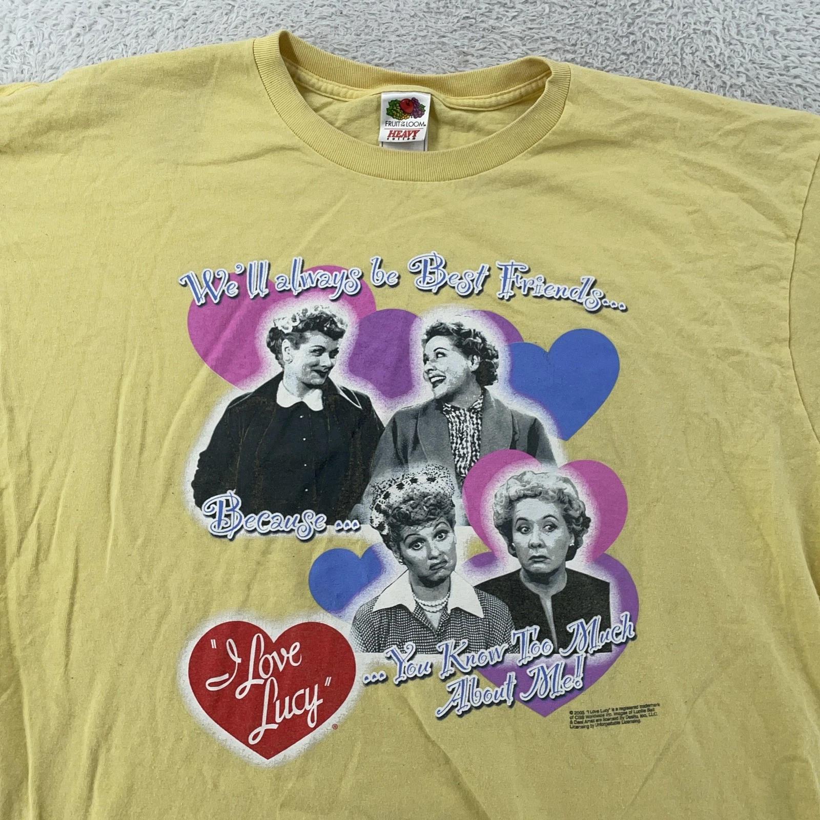 Vintage I Love Lucy Shirt Mens LXL Yellow Best Friends Graphic CBS TV Sitcom 00s 2XL
