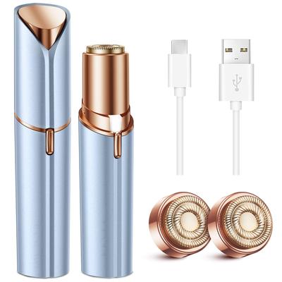 Facial Hair Removal Women Painless Hair Shaver Rechargeable 2Replacement Heads Lady Electric Razor Lip Chin Arm Mustache Remover