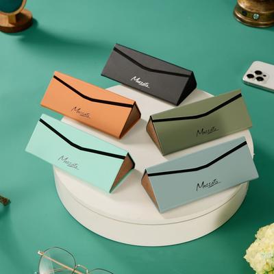 Portable Triangle Folding Glasses Box Leather Waterproof Sunglasses Box Organizer Anti-Pressure Glasses Protective Eyewear Case