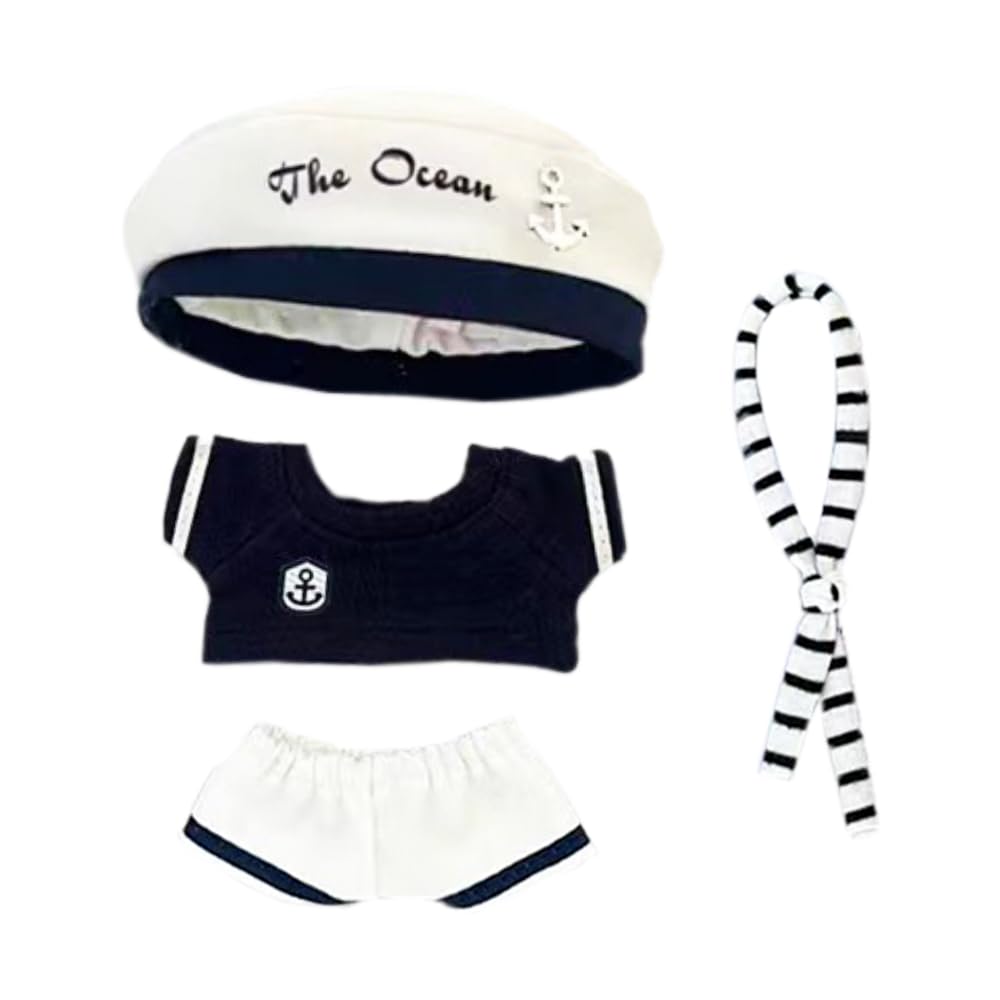 

niannyyhouse Doll Clothes (10cm): Scarf, Hat, T-shirt, Pants, Sailor Suit (Blue)