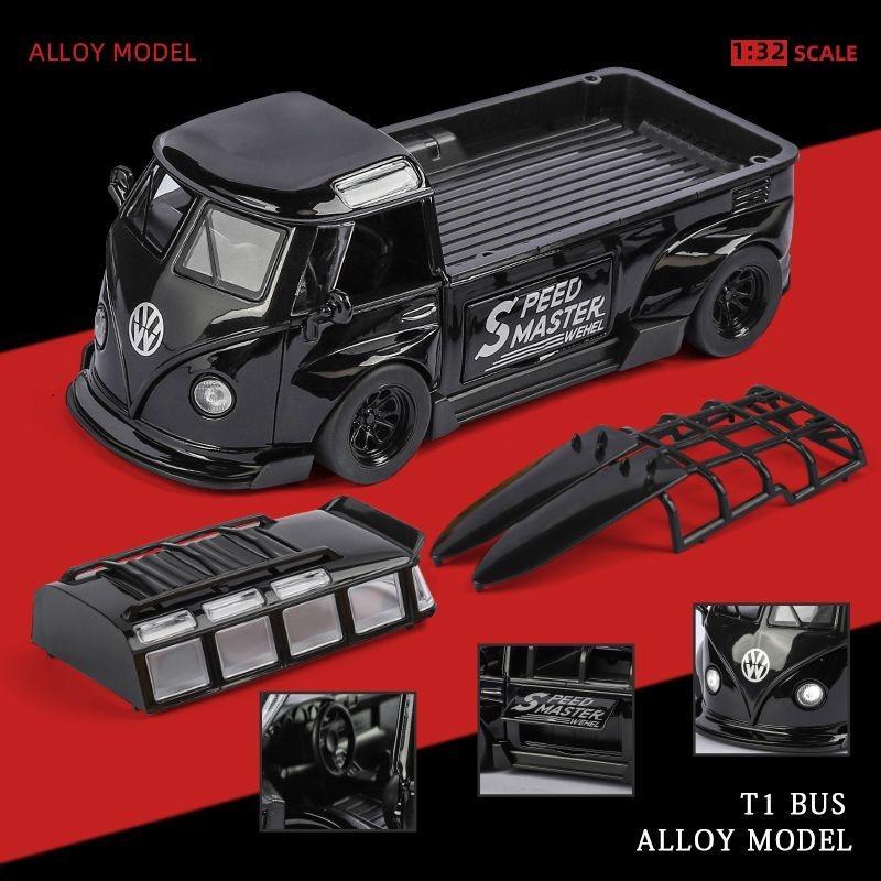 DDM Volkswagen T1 Transporter Bus Modified Simulation Diecast & Toy Vehicles Sounds & Light Pull Back Car 1:32 Alloy Model