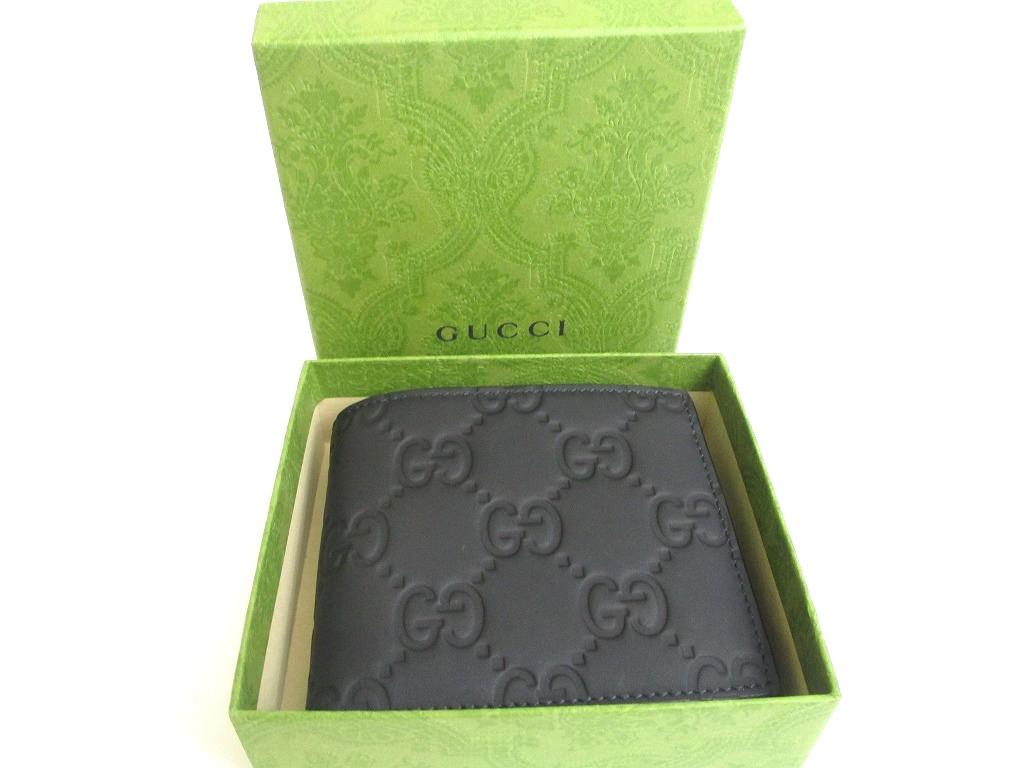 Authentisches GUCCI GG Schwarzer Gummi-Effekt Bifold Geldbörse Kompakte Geldbörse #a843 Aufgearbeitet