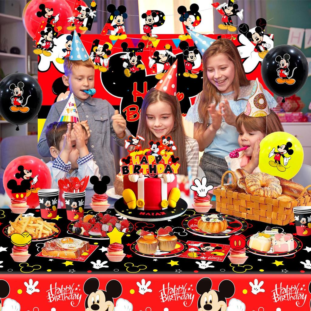 112 Pcs Cartoon Birthday Party Supplies, Cartoon Birthday Decorations and Party Tableware Set - Cartoon Birthday Plates Cups Napkins Banners Balloons