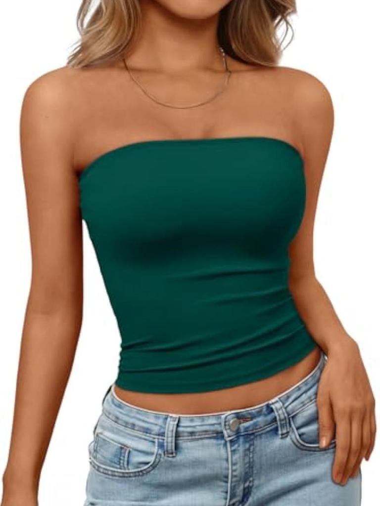 Damen Bandeau gerafftes Crop-Top - Lässig, Vielseitig, Eng anliegend