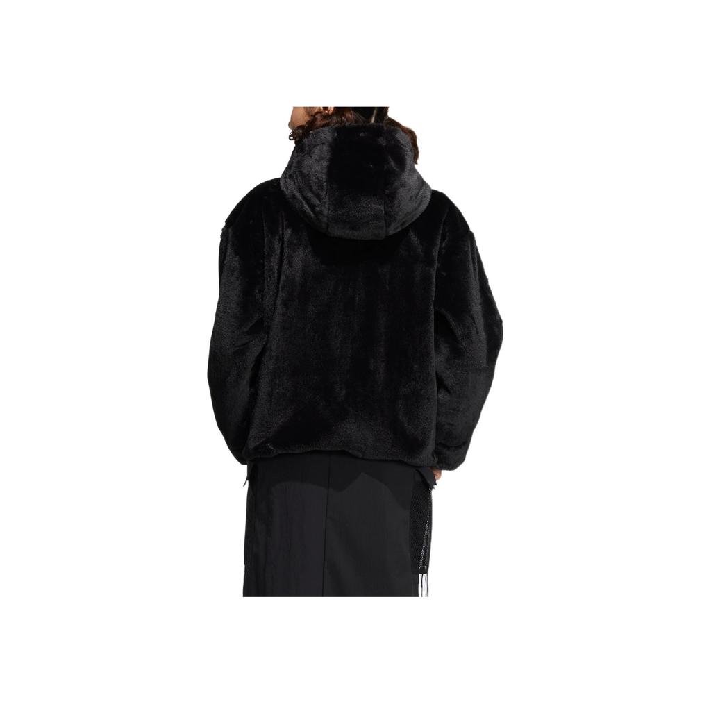 adidas Neo Winter Fur Stripe Zip Hoodie Fleece Jacket Women Outerwear Black HZ2432