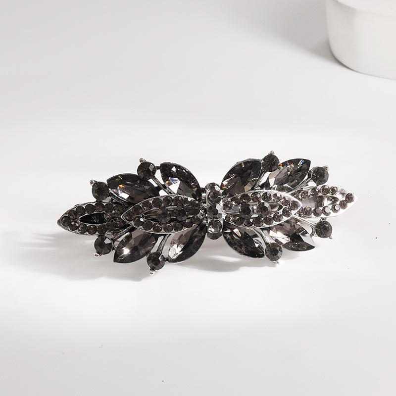 Clip de Primavera de Circonita Blanca Flor de Pedrería Brillante Clip Superior Clip Horizontal Elegante Adorno para el Cabello de Moda para Madres