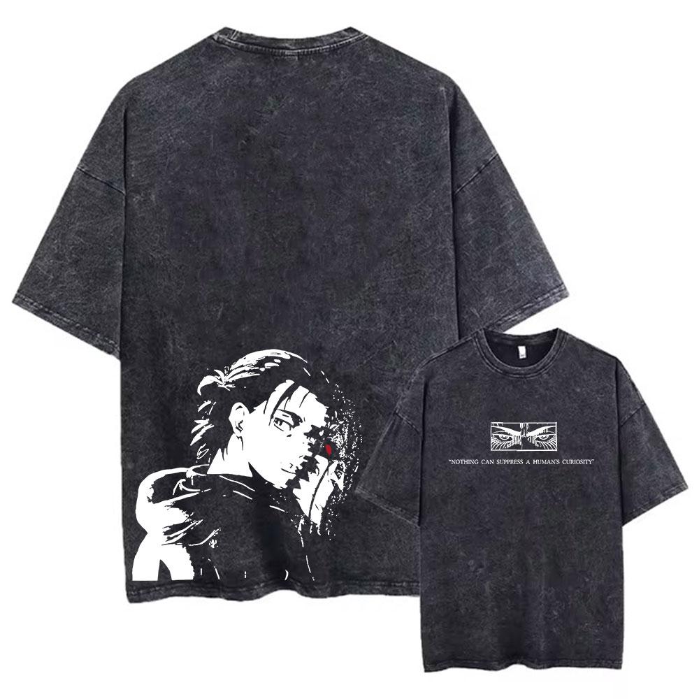 Anime Attack On Titan Washed Tshirts Retro Punk Gothic Cotton Vintage T-Shirt Harajuku Casual Men Short Sleeve Top Tee