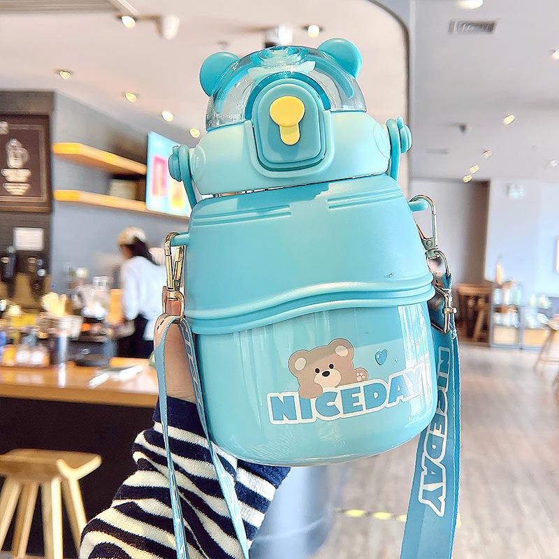 1000 ML Cute Big Belly Water Bottles Stainless Steel Thermos Bottle With Straw Large Capacity Kids School Thermal Insulation Cup