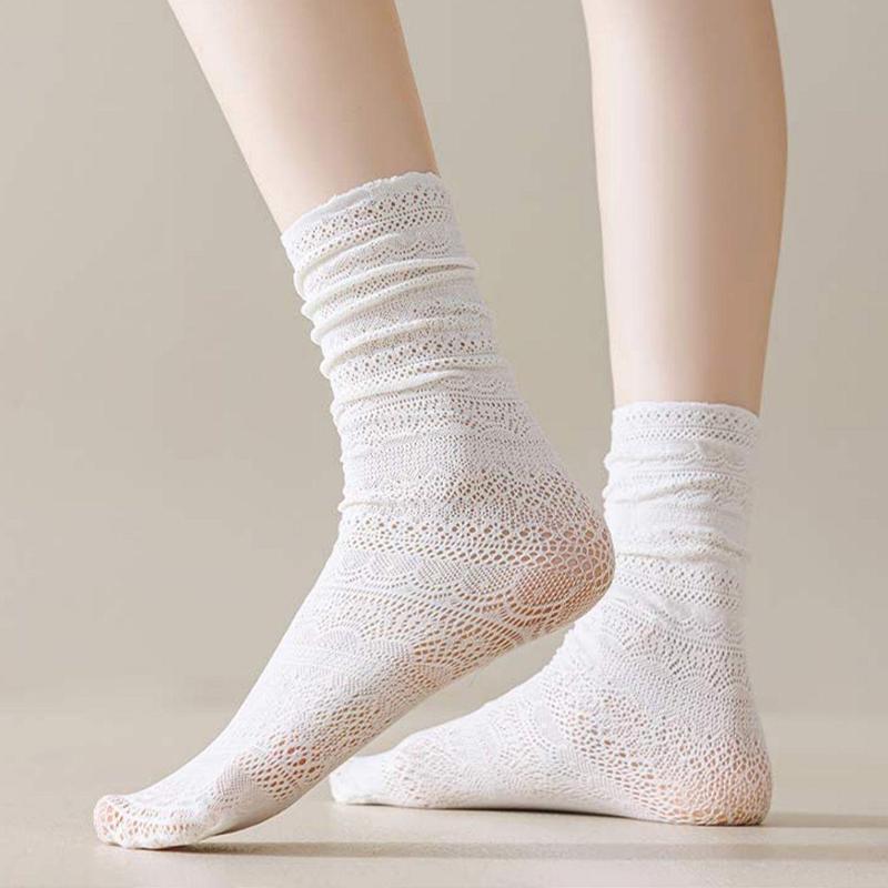 1 Pair Flower Lace Socks Fashion Mesh Retro Hollowed Out Lolita Crew Socks Sweet Pile Socks Daily Thin Vintage Women