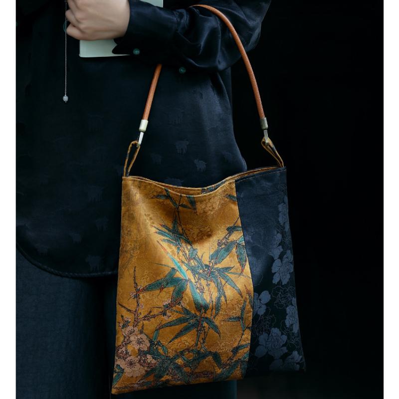 Xiangyunsha, New Chinese style, versatile tea and ancient costume, artistic, large size, one shoulder armpit bag, hand-held storage bag, cloth bag