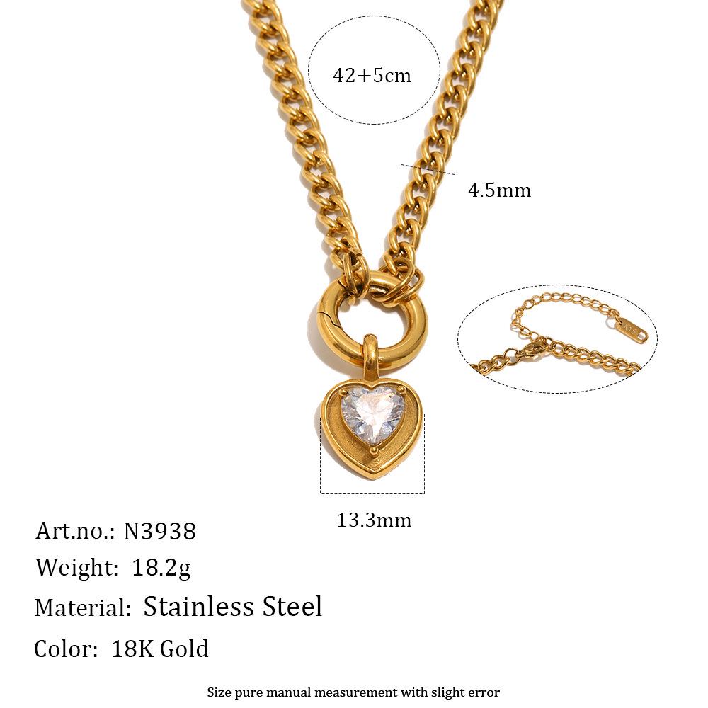 18K Gold Plated Stainless Steel Heart Zircon Bracelet Necklace for Women