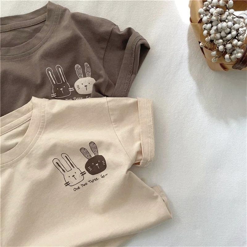 Summer New Arrivals Children's Short Sleeve T-shirts Pure Cotton 2-7Y Cartoon Bunny T Shirt Boys and Girls Looe Casual Tops