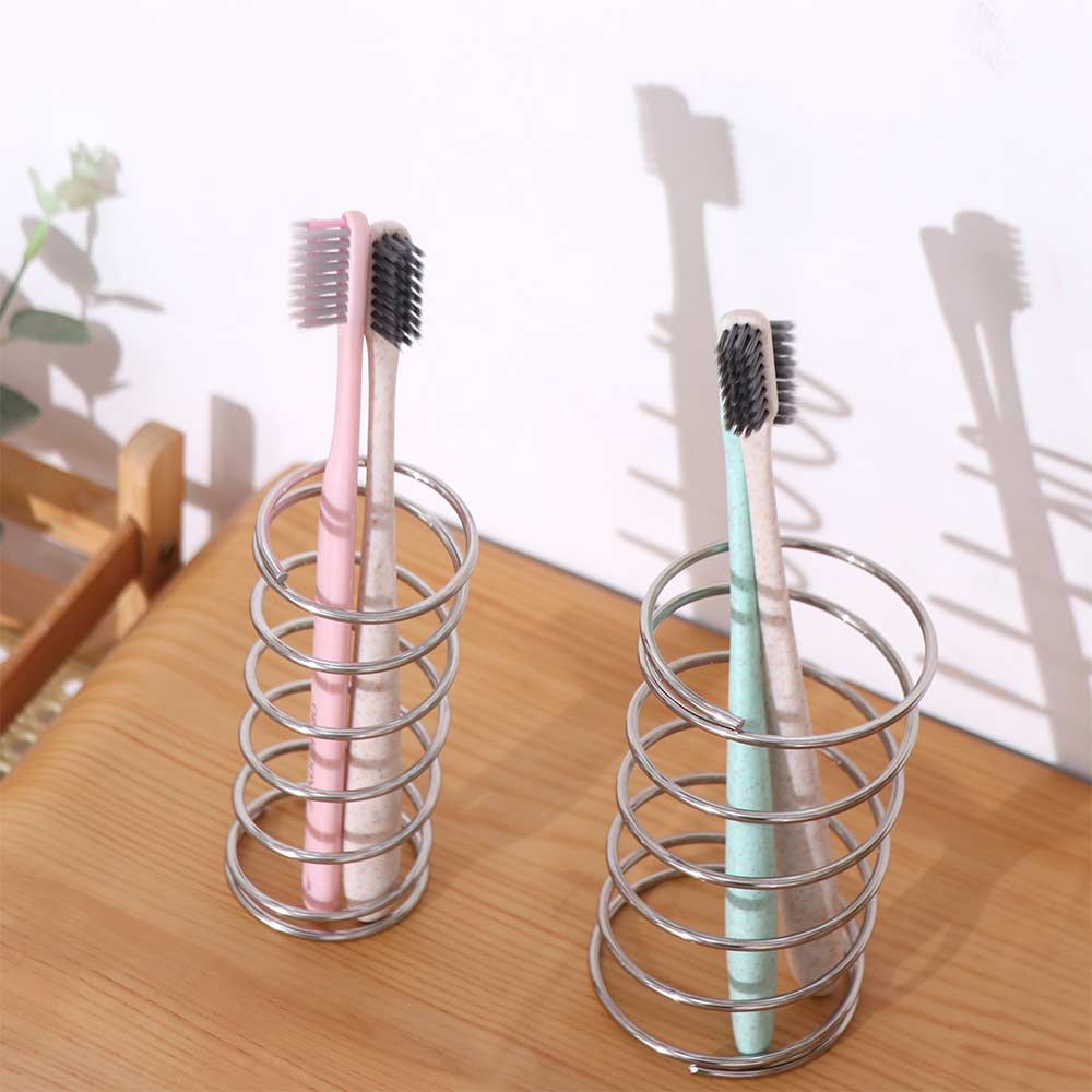 Hollow Spring Shaped Toothbrush Holder Silver Makeup Brush Storage Rack  Bathroom Accessories