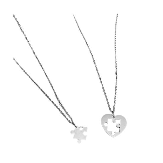 1 Pair Couple Necklaces Punk Style Hollow Out Matching Electroplating Meaningful Gift Jewelry Couple Love Puzzle Pendant Necklaces for Dating