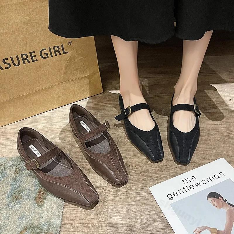 Fashion Women High Heels Fashion Elegant Mary Jane Shoes Square Toe Outdoor Dress Designer Metal Buckle Low Heels Spring Summer Pumps