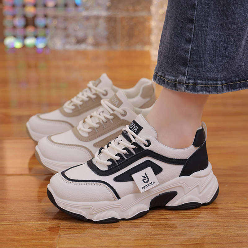 Casual sports shoes Student height increase wear-resistant running shoes Women's new spring platform retro style dad shoes