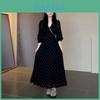 Embroidered Black Floral Long Sleeve Dress With V Neck For Spring Autumn Women