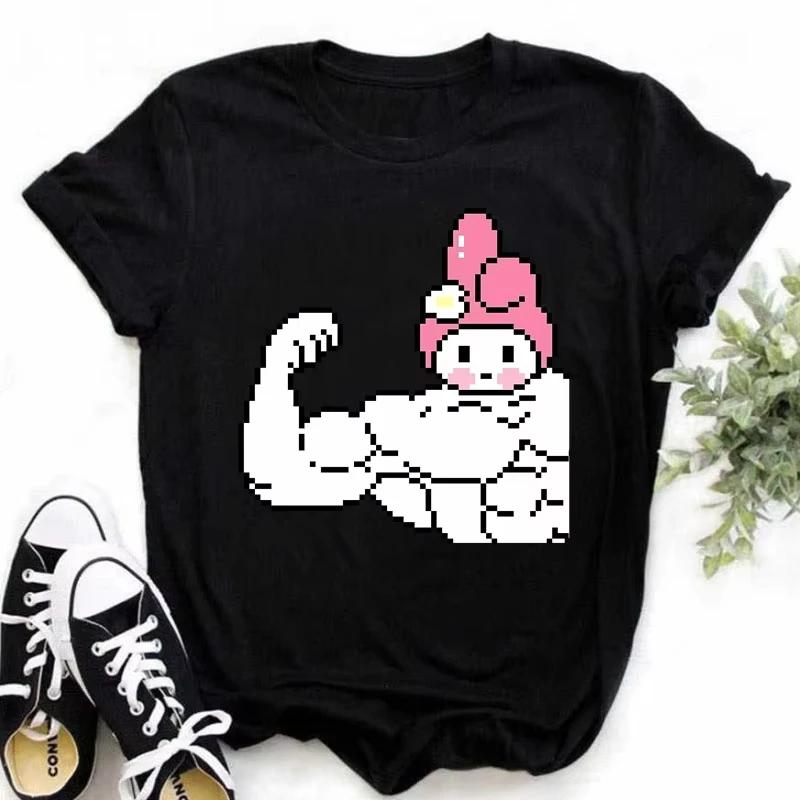 Muscle Sanrioes Womens TShirt Anime HelloKitties Cinnamon Kuromis Fun Model Cartoon Clothing Casual Cotton Couples TShirt