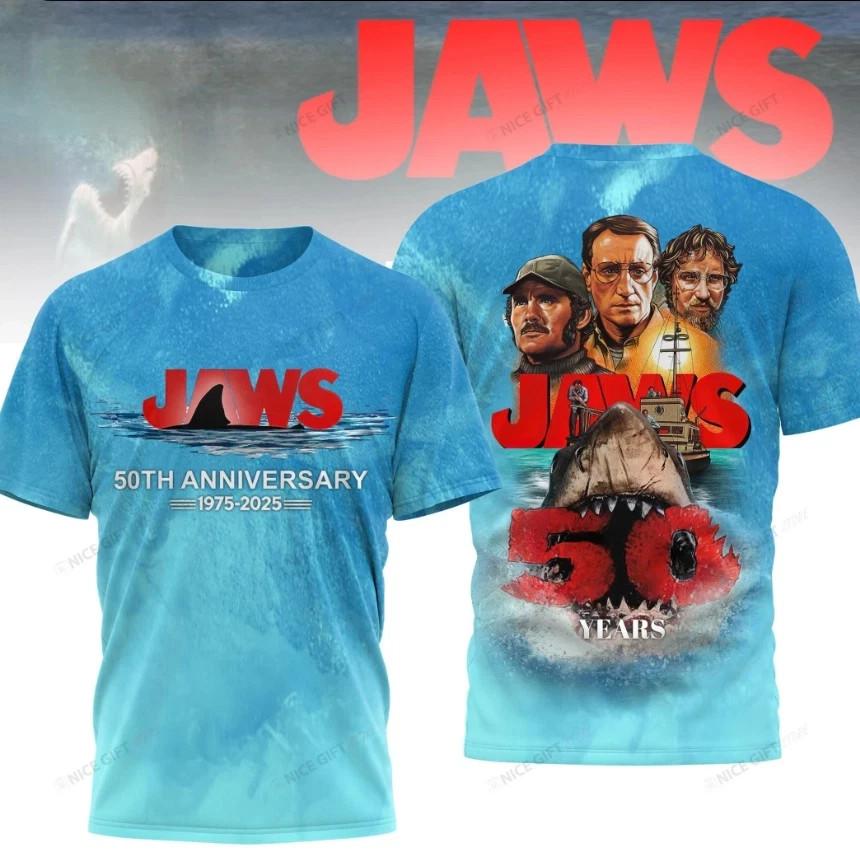 Jaws 50th Anniversary 1975-2026 Thanks For Memories AOP 3D T-Shirt M