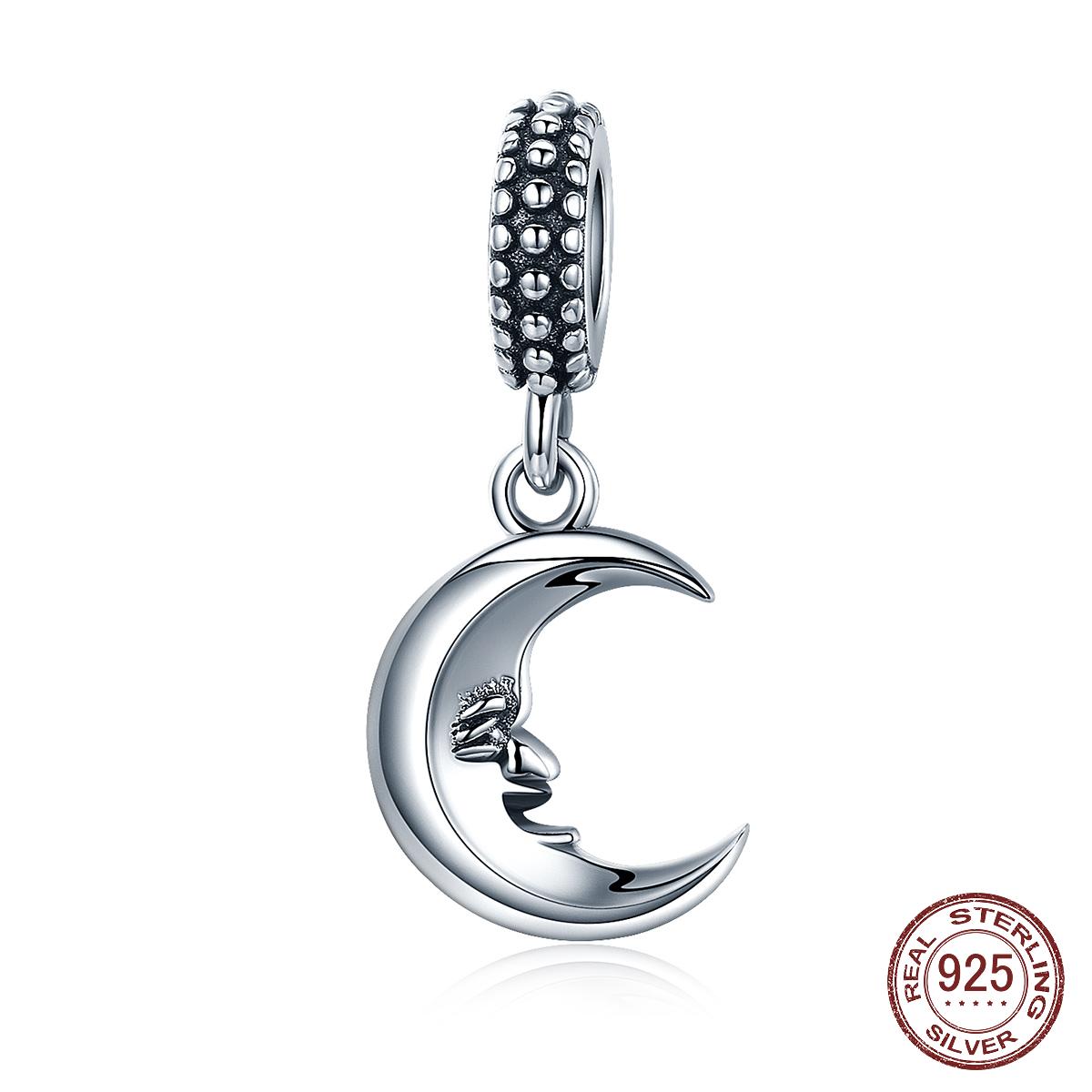 

925 Стерлинг Серебряный г-н Луна Улыбка Лицо Подвеска Шарм подходят Charm Браслет DIY изобразительных ювелирных изделий подарок