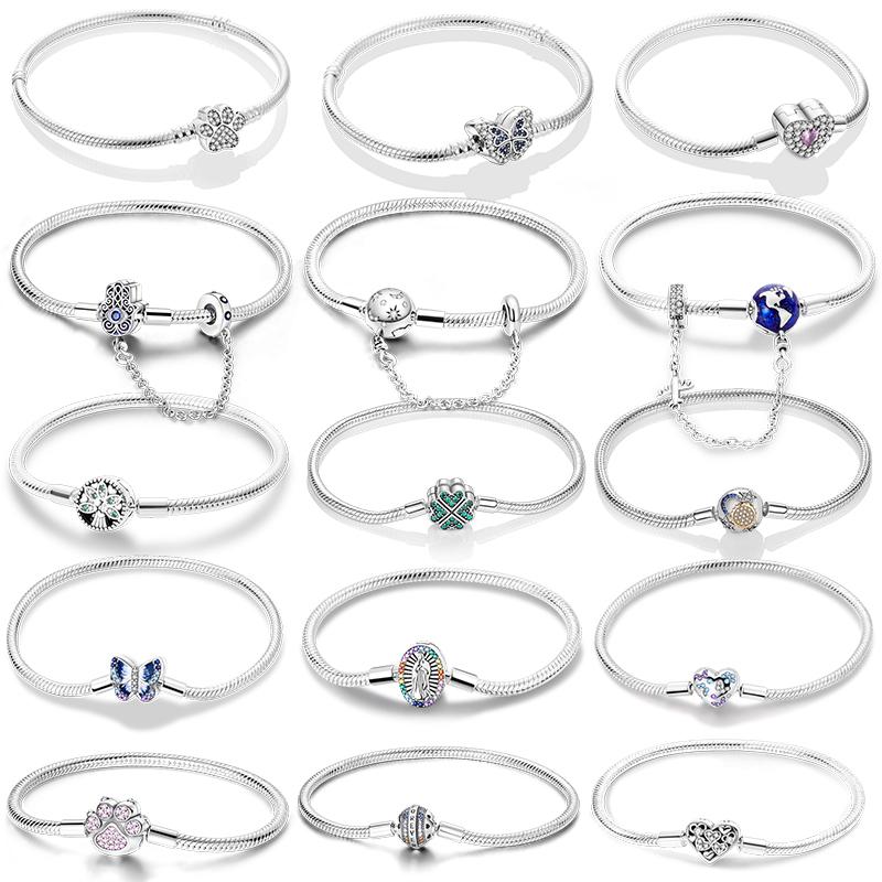 Bracelets copper Authentic 1720CM Compatible With Do It Yourself Charm Bead Charms Star Shape Moon Sun Four Leaf Shamrock Green Zircon Bracelets Jewe