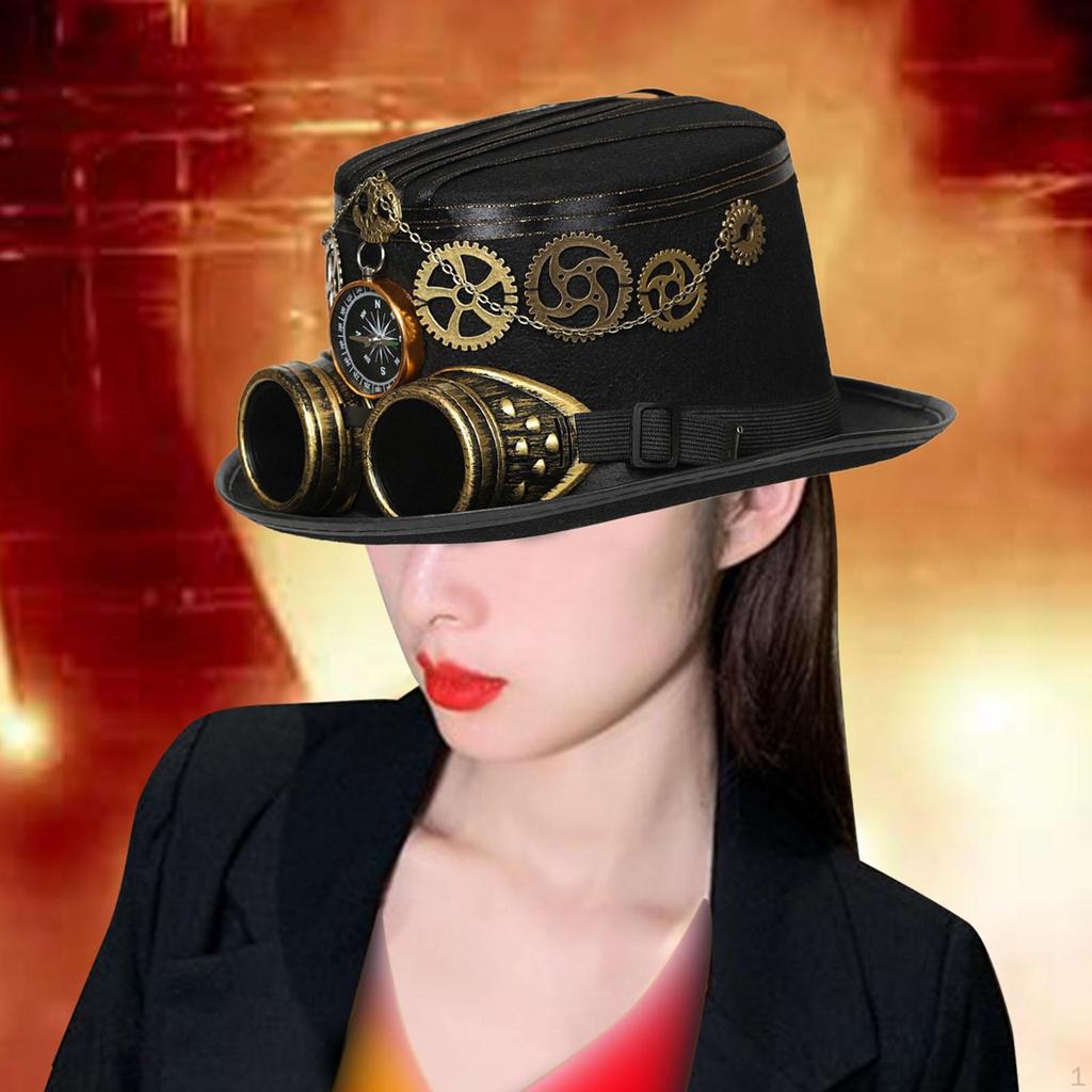 Steampunk Top Hat Costume Gothic Handmade with Goggles Rustic Punk Headband Fedoras for Party