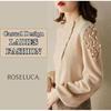 [ROSELUCA.] [Add Elegance] Sweater Ladies Knit Long Sleeve Round Neck Lace Openwork Sheer Veil Sleeves Spring Elegant Girly No Collar Cute Feminine