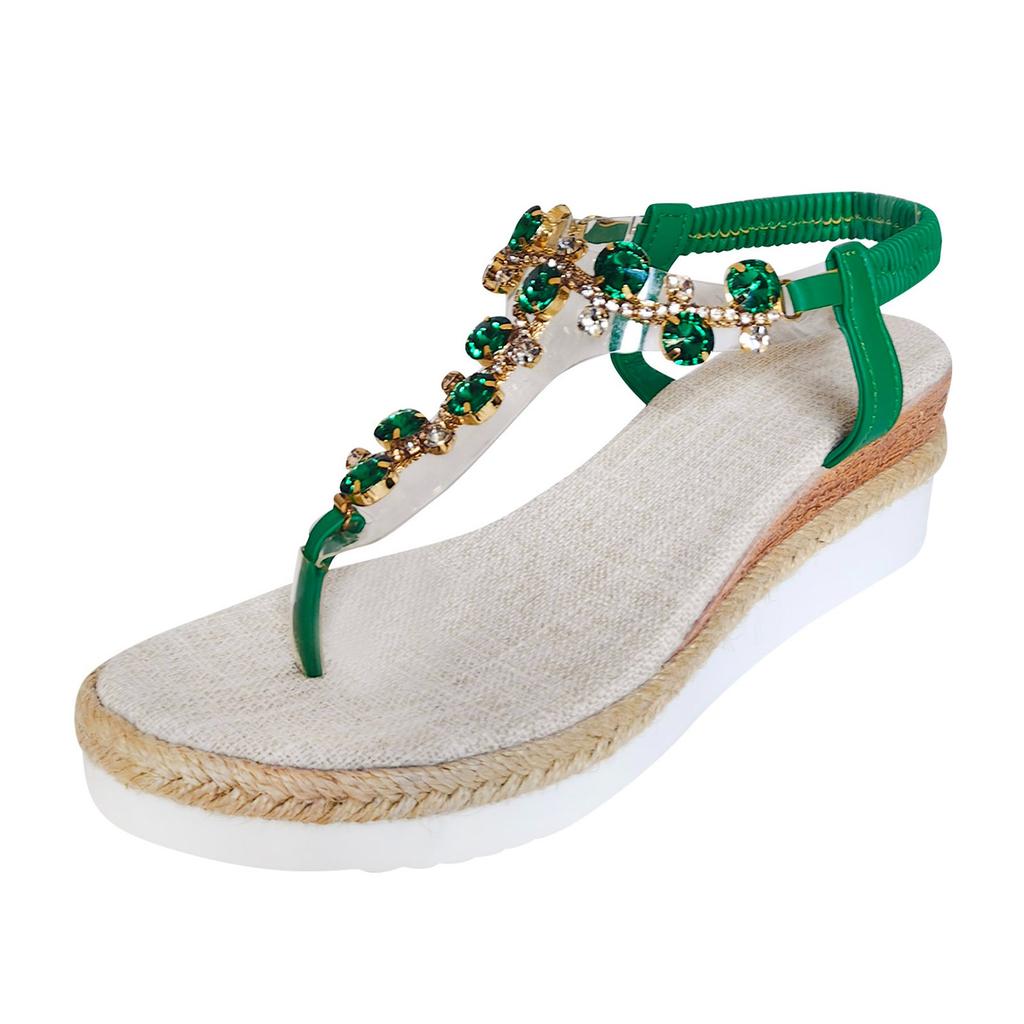 Women'S Sandals Wide Width Bohemian Rhinestone Sandals For Women Fashion Wedge Heel Thick Sole Heightening Chaussure Femme