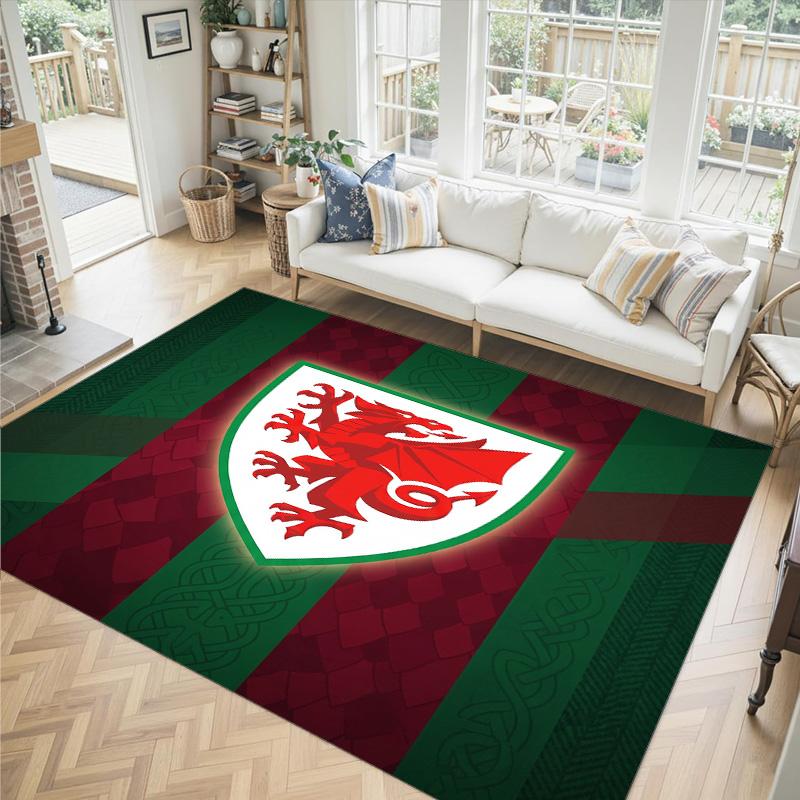 Wales Rugby Design Kristall-Samt-Teppich Gemütlich Nicht?Rutschfester Teppich mit Aufdruck für Schlafzimmer Wohnzimmer Eingang