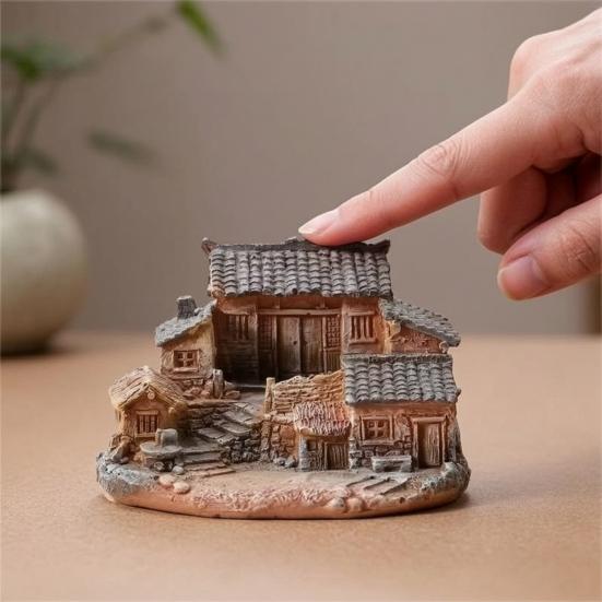 Old Rural House Miniature Nostalgic Mini Countryside House Resin Ornament Rustic Tiny House