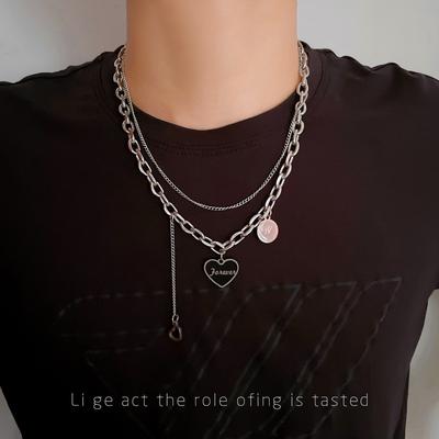 Κολιέ 316L από ανοξείδωτο ατσάλι Kpop Μαύρη καρδιά Γαλλική μεταλλική αλυσίδα αγάπης κλείδας Κορεάτικο απλό γυναικείο κοντό κρεμαστό κολιέ Γυναικείο κοντό μενταγιόν για γυναίκες