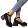 2024 New European and American Round Head Thick Heel One-word Buckle with Middle Mouth Breathable Casual Outer Wear Single Shoes Women