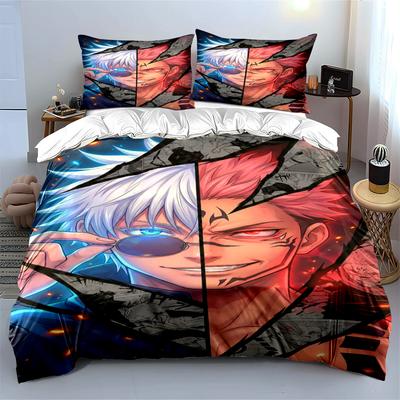 Anime Style Bedding Set with Split Faces Bedding Set (1 Duvet Cover, 2 Pillowcases, Duvet Not Included)