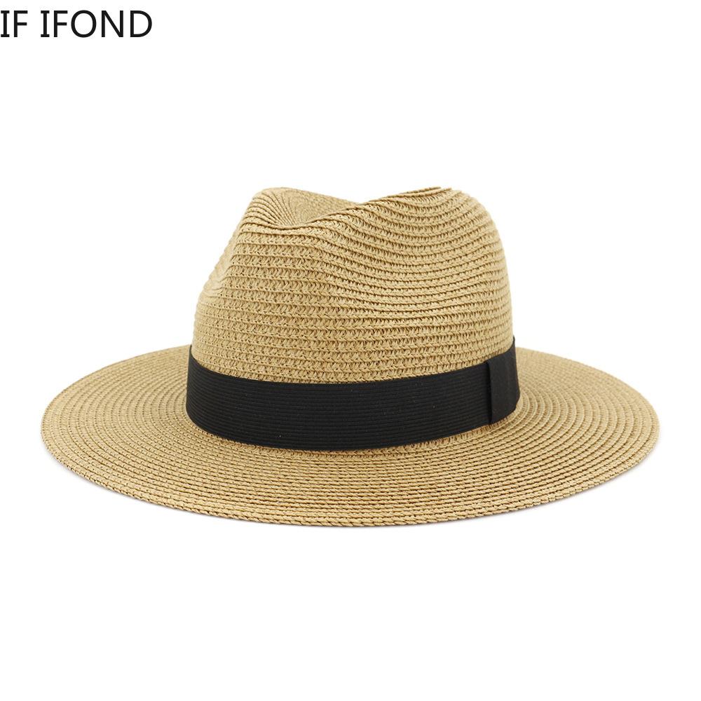 My Extreme Outdoor Activities Women's Black Large Size 60Cm Summer Panama Hats For Men Wide Brim Beach Jazz Hat Cooling Sun Straw Hat 52-54Cm