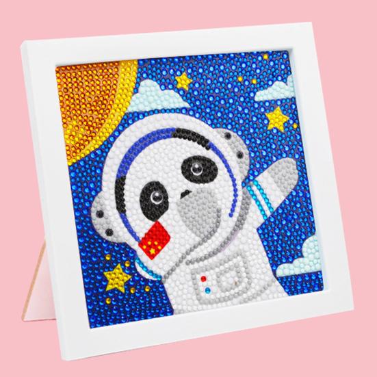 Full Drill Diamond Painting Kit with Frame Bright Color Sparkling Cartoon Astronaut DIY