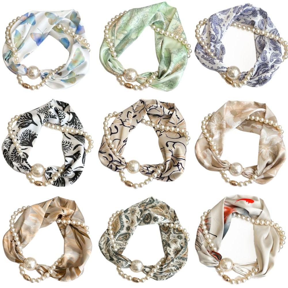 Seidenmaterial Magnetische Perlen Schal Kleine Perle Magnetischer Verschluss Langer Dünner Schal Langer Stil Perlen Schal Sommer Saison