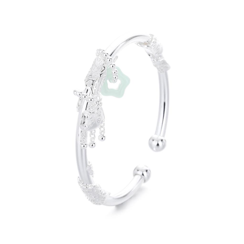 Prosperous Flowers Ping An Lock Women's Open Bracelet - Versatile, Elegant, New Chinese Style, Luxurious Design
