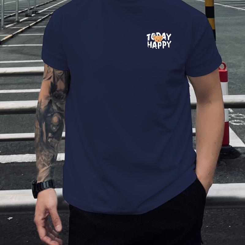 

Today Happy Tiny Text Print T-Shirt Breathable Cool, Comfortable Wear,Daily Casua XXL белый