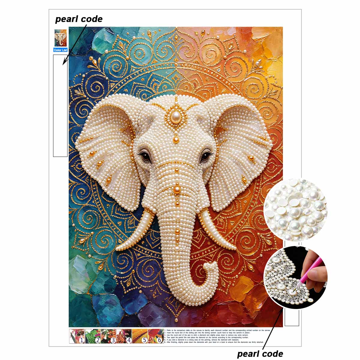 Pearl Art Painting Home Wall Decor Elephant Mandala Gemstone Painting Picture Crafts Adult/Beginner Gift Creative Home Decor Unframed 30x40