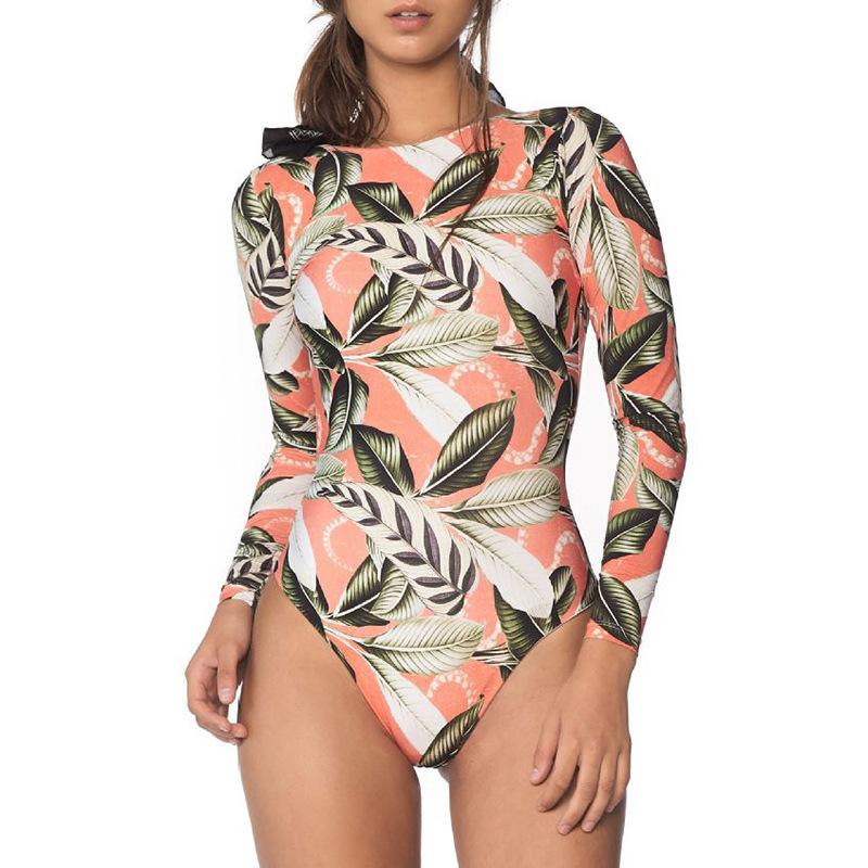 

Sexy backless one-piece women s hot spring surfing diving suit long-sleeved swimsuit printed anti-light slim fit S