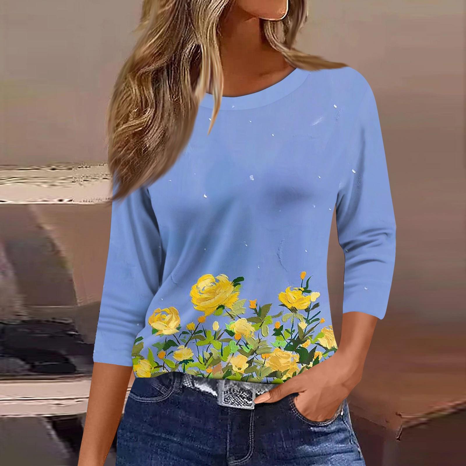 

Женская модная повседневная свободная футболка с круглым вырезом и рукавами 3/4 с принтом, женский топ M