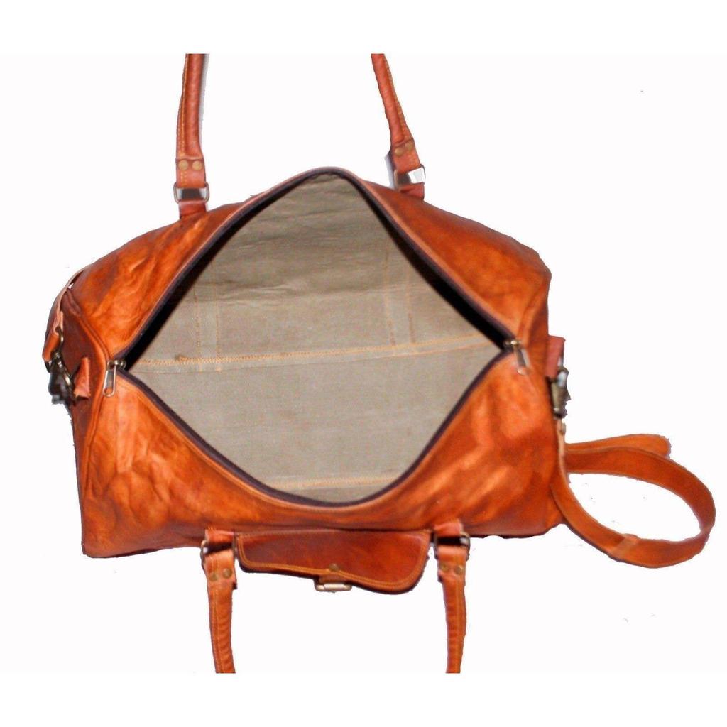 20 New Duffle Goat Gym Leather Bag Luggage Travel Genuine Brown Vintage Tote Bag