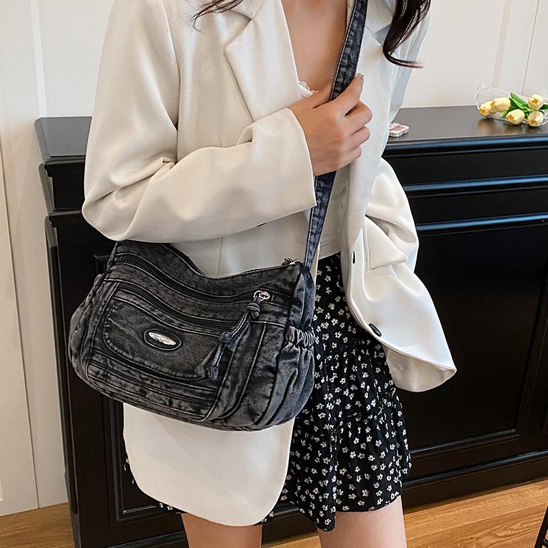 Schultertasche mit großer Kapazität Damen Denim Umhängetasche Mamatasche