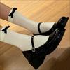 Velvet Bow Ballet Girl Medium Tube Socks Two Wear Pile Socks White JK Socks Lolita Socks Calf Over Knee