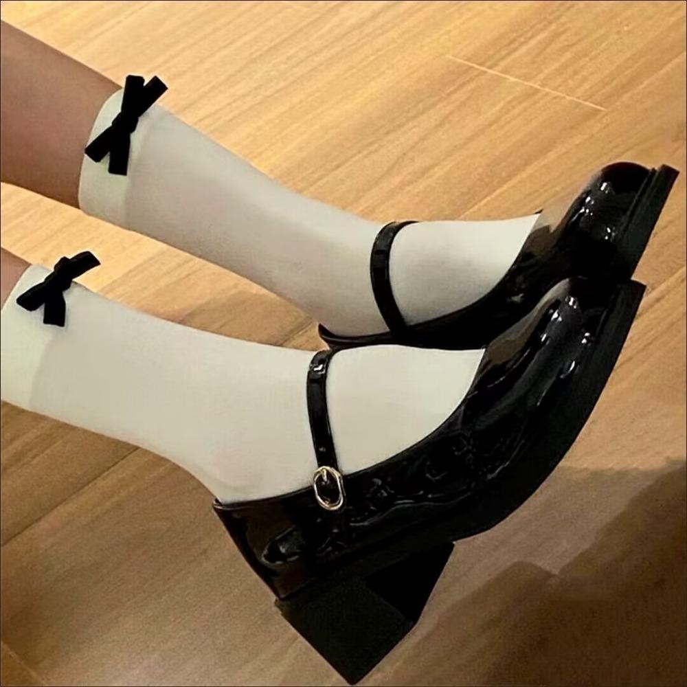 Velvet Bow Ballet Girl Medium Tube Socks Two Wear Pile Socks White JK Socks Lolita Socks Calf Over Knee