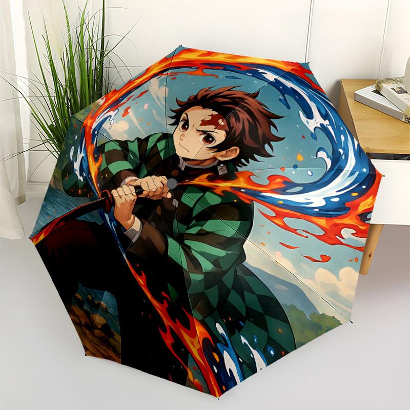 1PC Demon Slayer Automatic Folding Umbrella, Automatic Folding Umbrella with 8 Ribs, Convenient for Outdoor Use  041