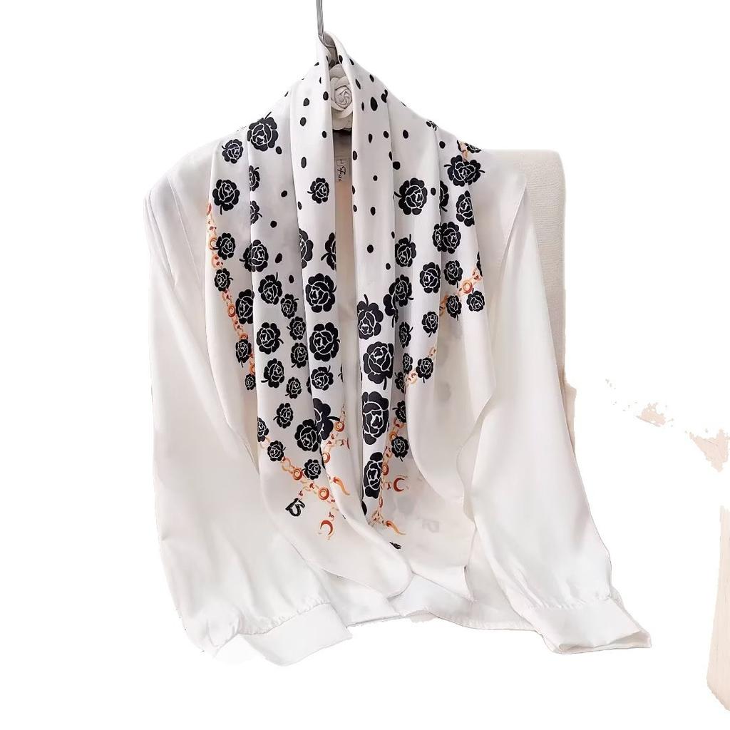 Retro twill rose print 91CM large square scarf versatile foreign style French scarf women's shirt shawl scarf
