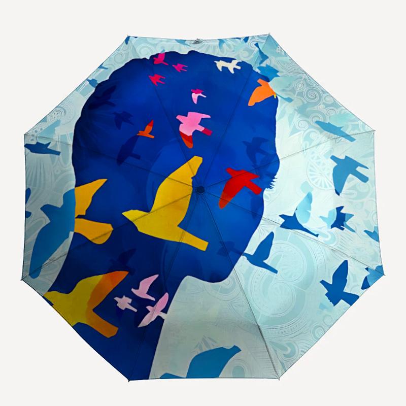 

1pc Avian Profile Bird Silhouette Automatic Folding Umbrella - Compact 8-Rib Design, Durable Plastic & Iron, Festive Gift, Compact Umbrellan017