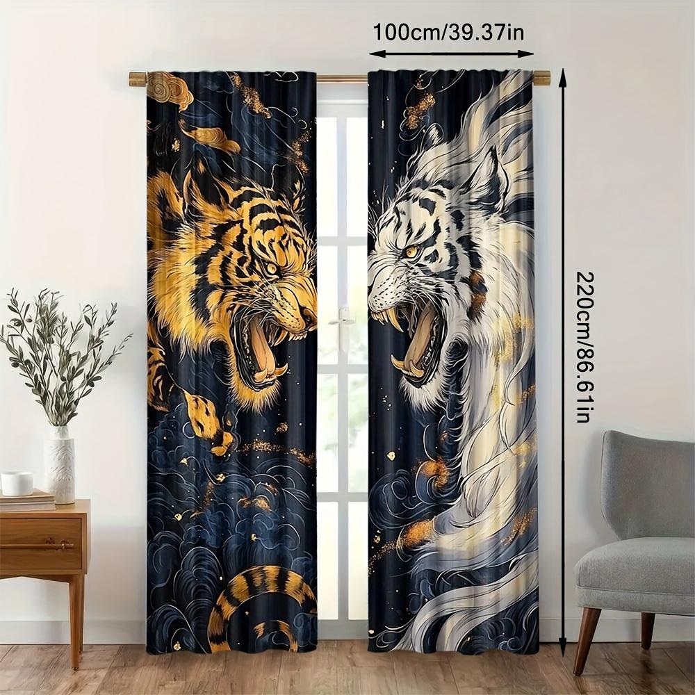 Dragon Vs Tiger Print Curtains Rustic Style Living Room Dining Rod Not Included Curtain Farmhouse Made Of Polyester Washable Great Ready
