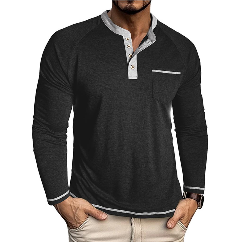 Men'S Button Up Long Sleeved Fashionable Casual Sports Top
